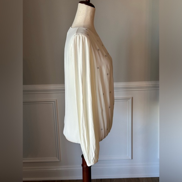 Boden White Tori Silver Embroidered Metallic Star Long Sleeve Top size 6 NWT - Picture 3 of 13